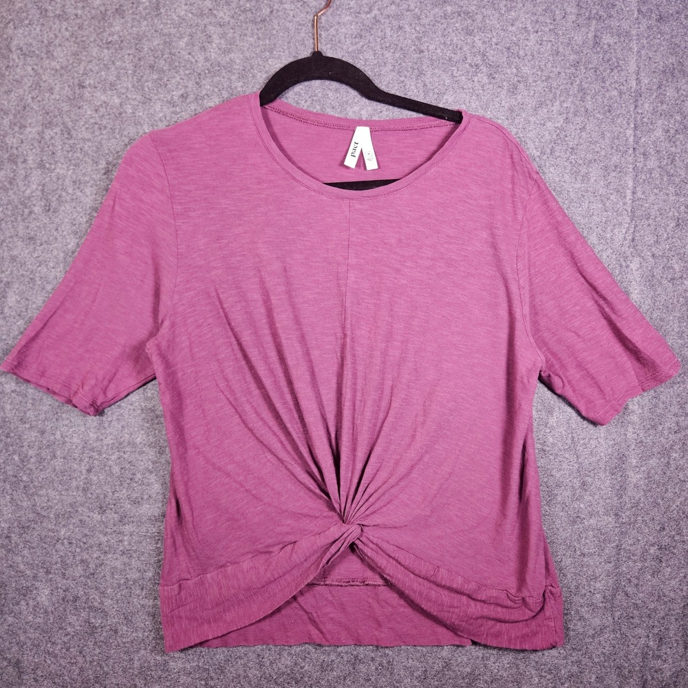 Pact Women Berry Short Sleeve Twist Front Organic Cotton Slub Knit Top M READ